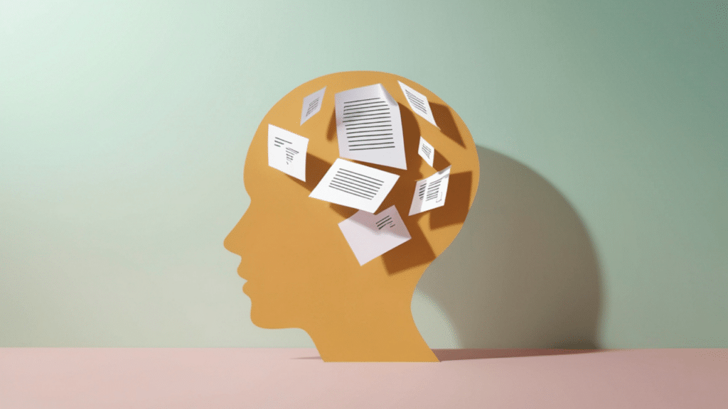 Head silouhette with papers